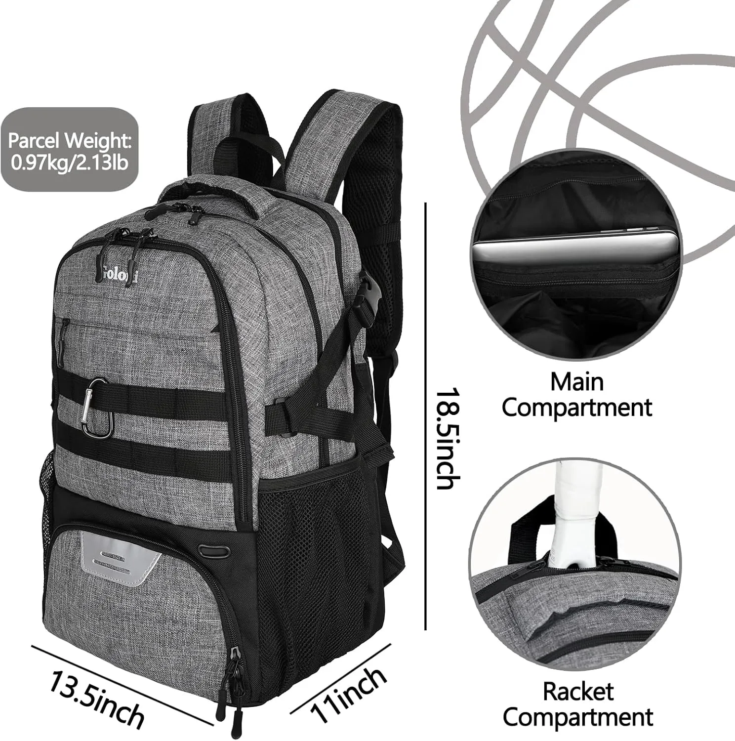 Basketball Backpack for Men and Women,Sports Bag with Ball Compartment,Gym Backpack with Shoe Compartment