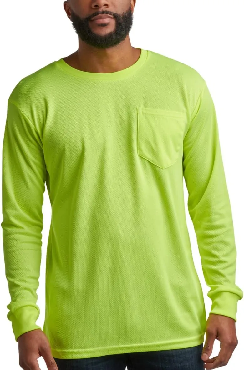 Bass Creek Outfitters Men's High Visibility Long Sleeve Shirts – 4 Pack Performance Mesh Hi Vis Construction Shirt (M-XXL)