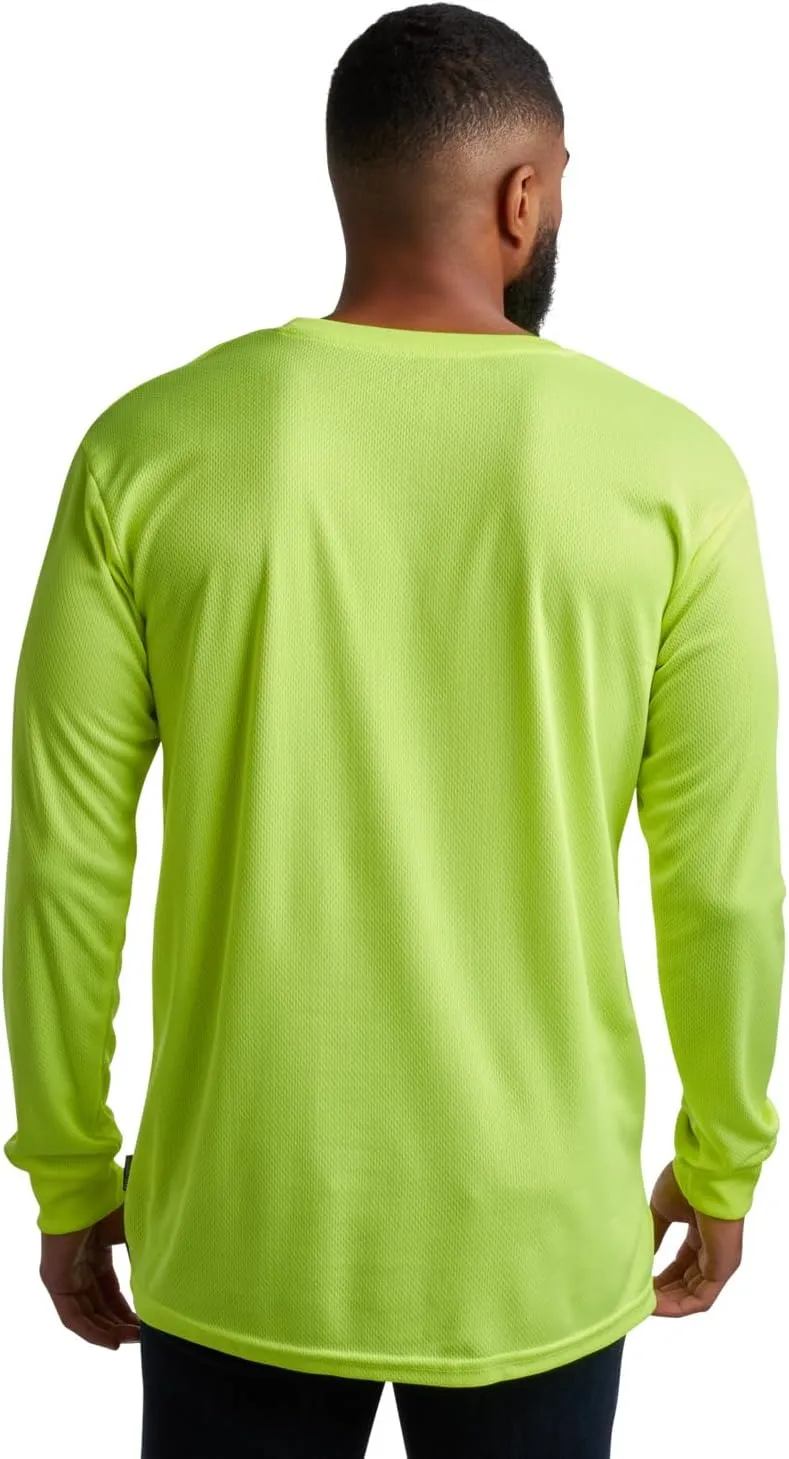 Bass Creek Outfitters Men's High Visibility Long Sleeve Shirts – 4 Pack Performance Mesh Hi Vis Construction Shirt (M-XXL)