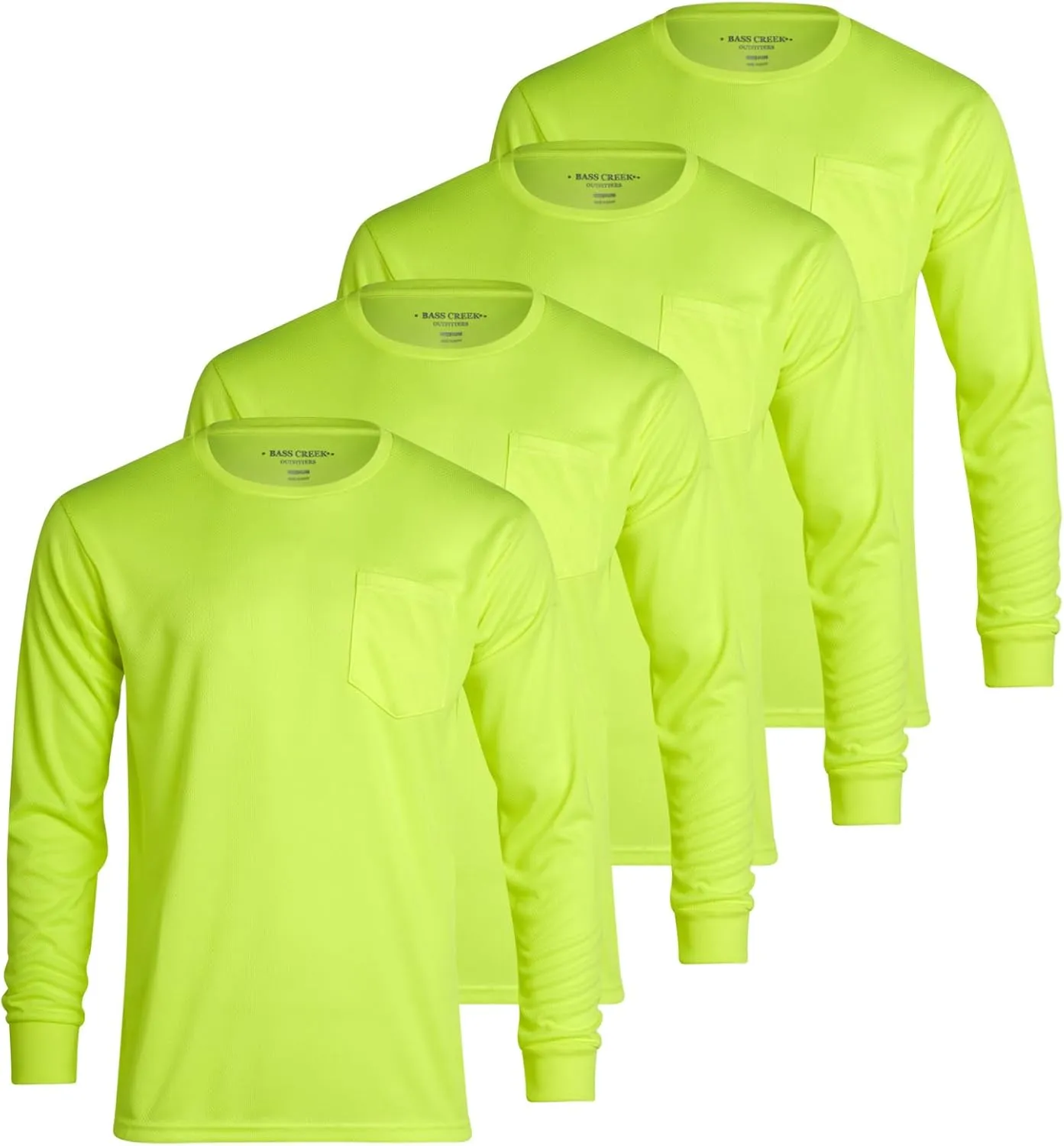 Bass Creek Outfitters Men's High Visibility Long Sleeve Shirts – 4 Pack Performance Mesh Hi Vis Construction Shirt (M-XXL)