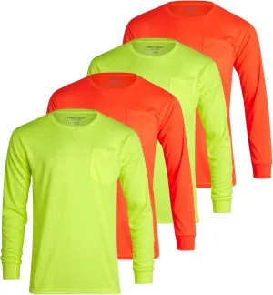 Bass Creek Outfitters Men's High Visibility Long Sleeve Shirts – 4 Pack Performance Mesh Hi Vis Construction Shirt (M-XXL)