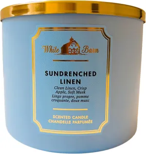 Bath & Body Works, White Barn 3-Wick Candle w/Essential Oils - 14.5 oz - New Core Scents! (Sundrenched Linen)