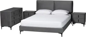 Baxton Studio Etienne Modern Slate Gray Velvet Queen 4-Piece Bedroom Set