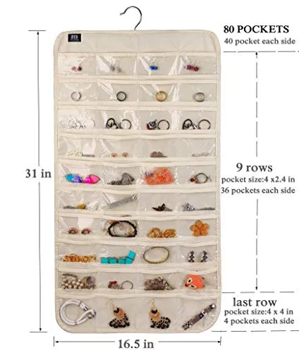 BB Brotrade HJO80 Hanging Jewelry Organizer,80 Pocket Organizer for Holding Jewelries(Beige)