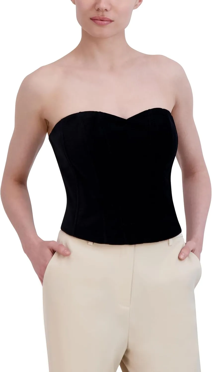 BCBGMAXAZRIA Women's Strapless Sweetheart Neck Velvet Top