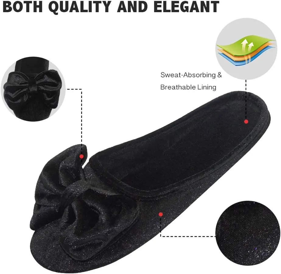 BCTEX COLL Women's Fancy House Slippers with Bow, Ladies Sexy Velvet Ballerina Slipper