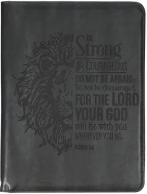 Be Strong and Courageous Gray Faux Leather Executive Padfolio - Joshua 1:9
