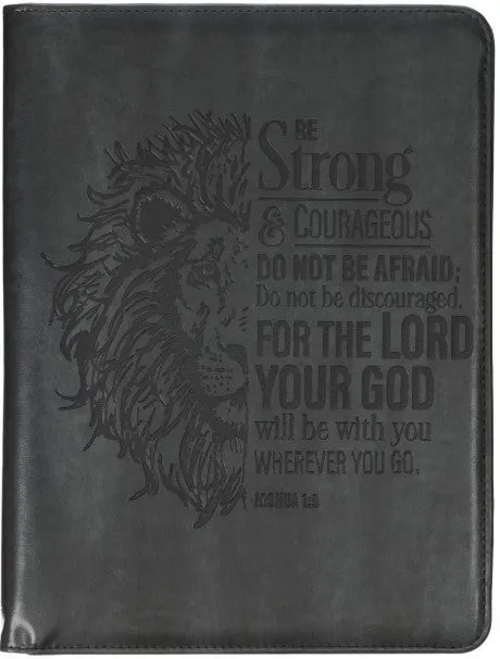 Be Strong and Courageous Gray Faux Leather Executive Padfolio - Joshua 1:9