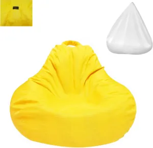 Bean Bag Chair Cover with Inner Liner (No Filler), 39" x 47" Stuffed Animal Storage Bean Bag Chair Cover, Upgrade Easy Cleaning Cotton Linen Bean Bag Cover Only (Yellow, X-Large)