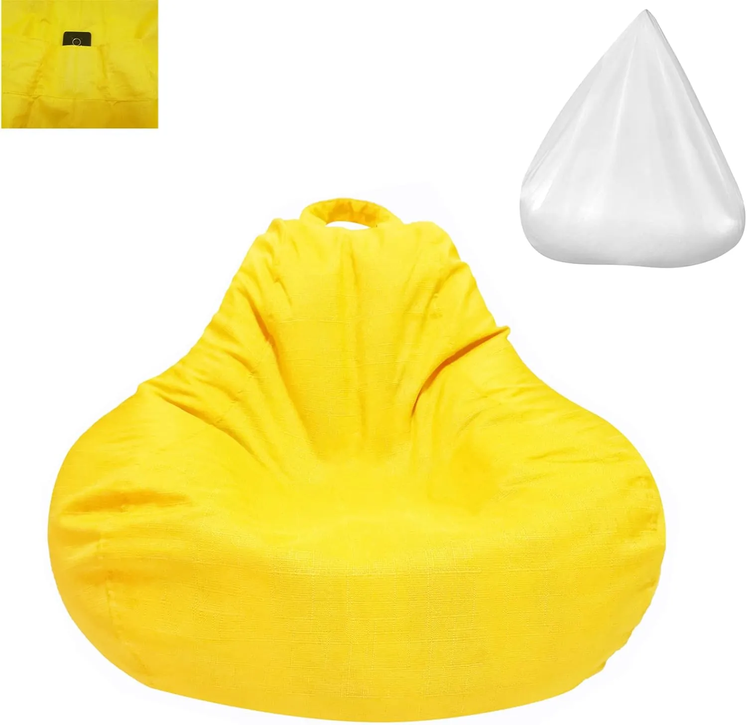Bean Bag Chair Cover with Inner Liner (No Filler), 39" x 47" Stuffed Animal Storage Bean Bag Chair Cover, Upgrade Easy Cleaning Cotton Linen Bean Bag Cover Only (Yellow, X-Large)