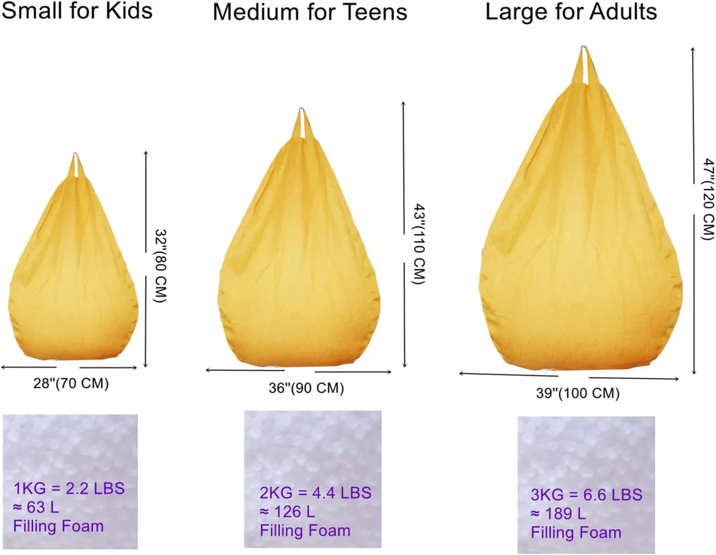 Bean Bag Chair Cover with Inner Liner (No Filler), 39" x 47" Stuffed Animal Storage Bean Bag Chair Cover, Upgrade Easy Cleaning Cotton Linen Bean Bag Cover Only (Yellow, X-Large)