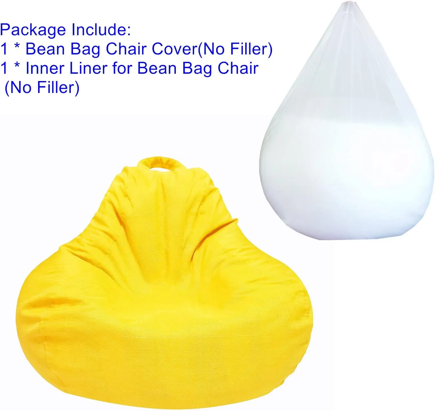 Bean Bag Chair Cover with Inner Liner (No Filler), 39" x 47" Stuffed Animal Storage Bean Bag Chair Cover, Upgrade Easy Cleaning Cotton Linen Bean Bag Cover Only (Yellow, X-Large)