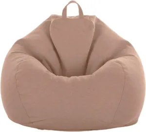 Bean Bag Game Chairs Cover, Without Filler, Comfortable Soft Back Design Complies with Ergonomic Made of Breathable Cotton and Linen Fabric,Flax Brown,XL