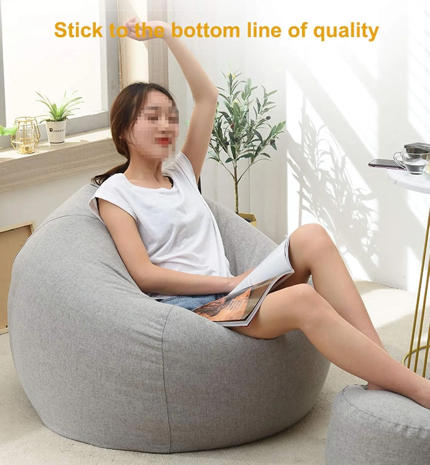 Bean Bag Game Chairs Cover, Without Filler, Comfortable Soft Back Design Complies with Ergonomic Made of Breathable Cotton and Linen Fabric,Gentleman Gray,XL