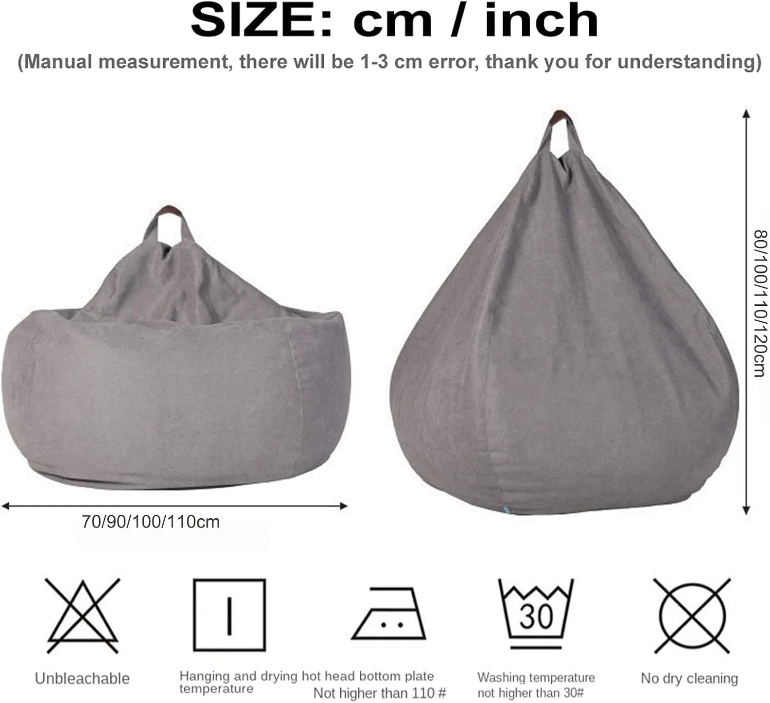 Bean Bag Game Chairs Cover, Without Filler, Comfortable Soft Back Design Complies with Ergonomic Made of Breathable Cotton and Linen Fabric,Gentleman Gray,XL