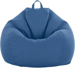 Bean Bag Game Chairs Cover, Without Filler, Comfortable Soft Back Design Complies with Ergonomic Made of Breathable Cotton and Linen Fabric,Navy Blue,XL