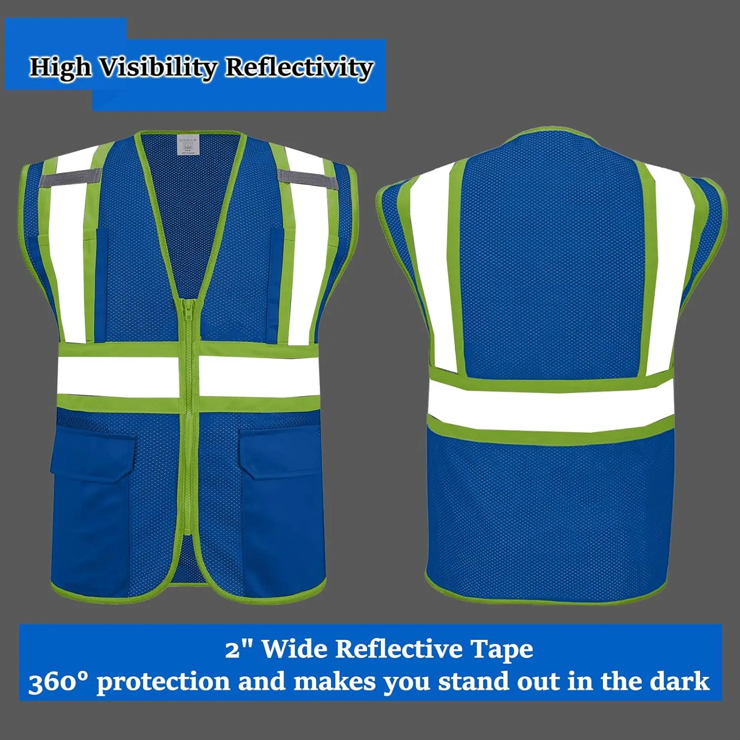 BeautyWill Custom Safety Vest Customized Logo Class 2 High Visibility Reflective Vest with Pockets Construction workwear