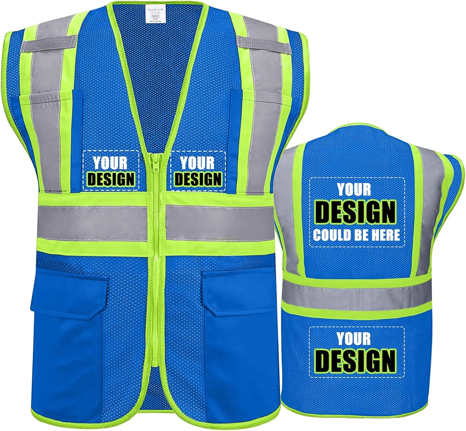 BeautyWill Custom Safety Vest Customized Logo Class 2 High Visibility Reflective Vest with Pockets Construction workwear