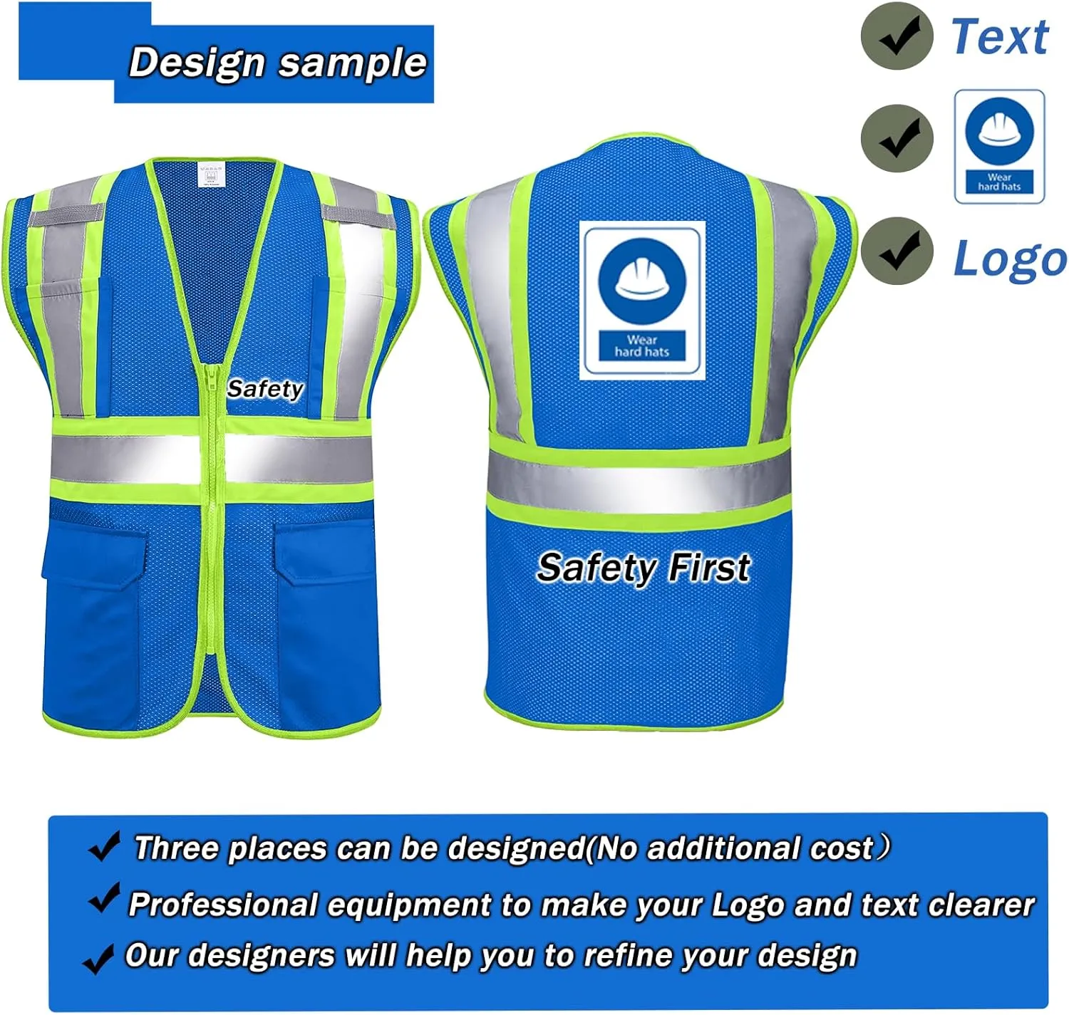 BeautyWill Custom Safety Vest Customized Logo Class 2 High Visibility Reflective Vest with Pockets Construction workwear