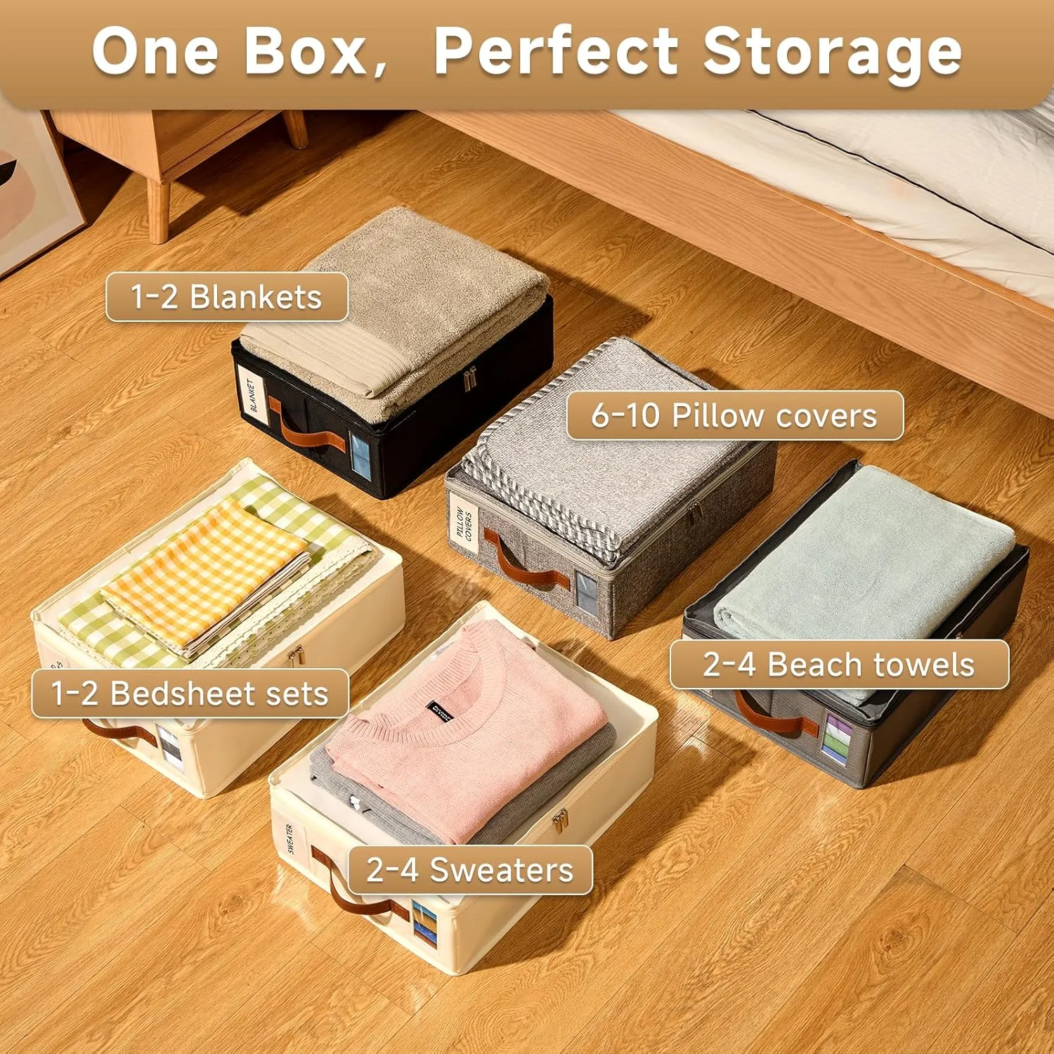 Bed Sheet Organizer 4 Pack - No Insects Entry Sheet Organizers and Storage with Zipper, Label, Handle, Window, Linen Closet Organizers and Storage for Sheet Set, Clothing, Duvet Covers, Blanket