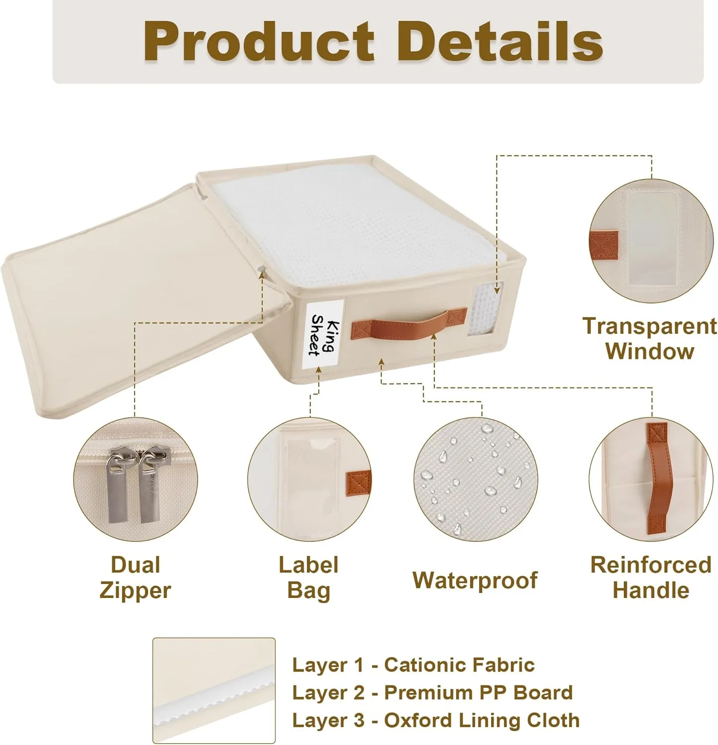 Bed Sheet Organizer 4 Pack - No Insects Entry Sheet Organizers and Storage with Zipper, Label, Handle, Window, Linen Closet Organizers and Storage for Sheet Set, Clothing, Duvet Covers, Blanket