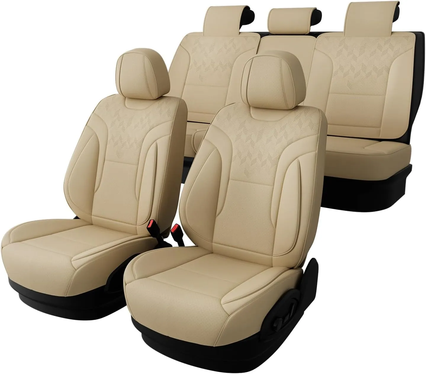 Beige Car Seat Covers Full Set - Breathable Faux Leather Universal 5 Seat Covers for Cars, Automotive Protector Fit for Most Sedan SUV Pick-up Truck