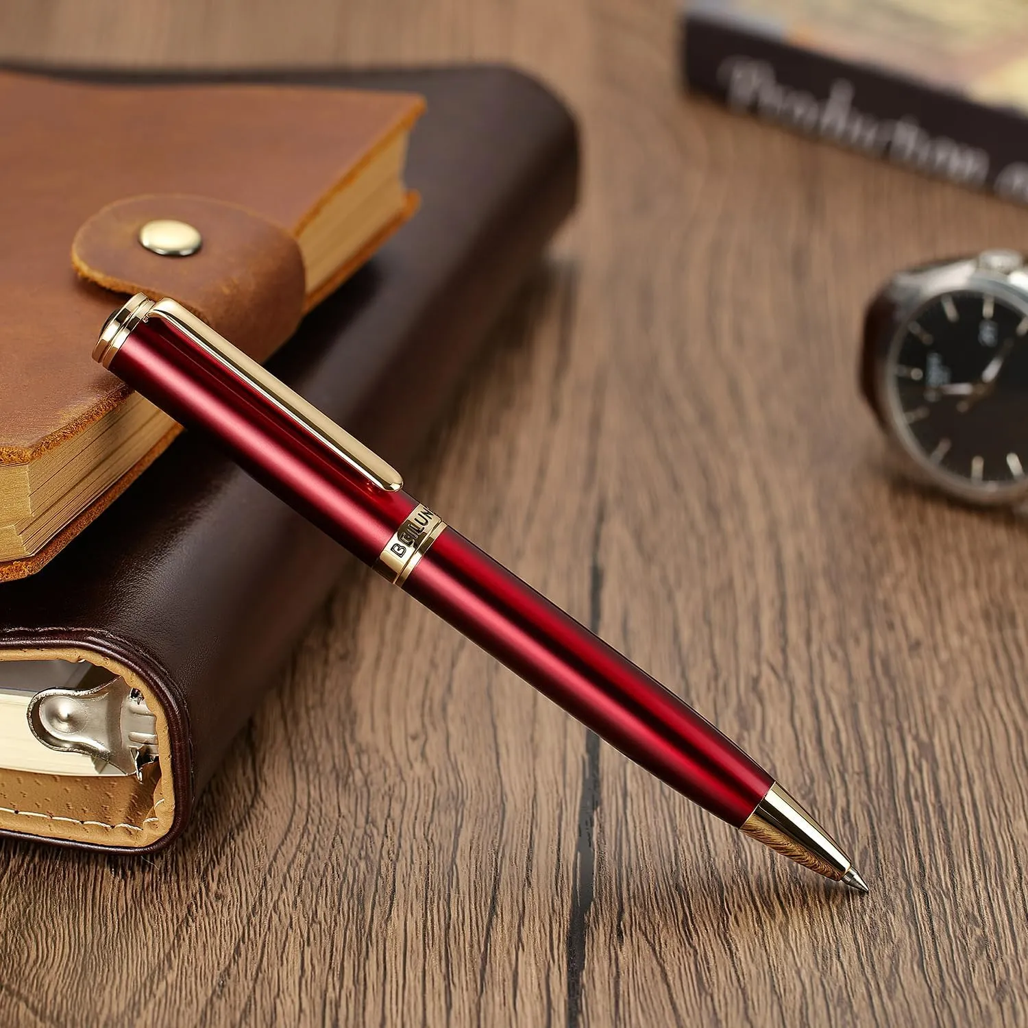 BEILUNER Red Lacquer Gel Pen With 24K Gold Finish, Retractable Pens, Gift Pen Set, Professional, Elegant, Writing, Executive, Office, Nice Fancy Designer, Perfect for Men and Women