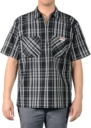 Ben Davis Men's Short Sleeve Plaid Half-Zip Work Shirt