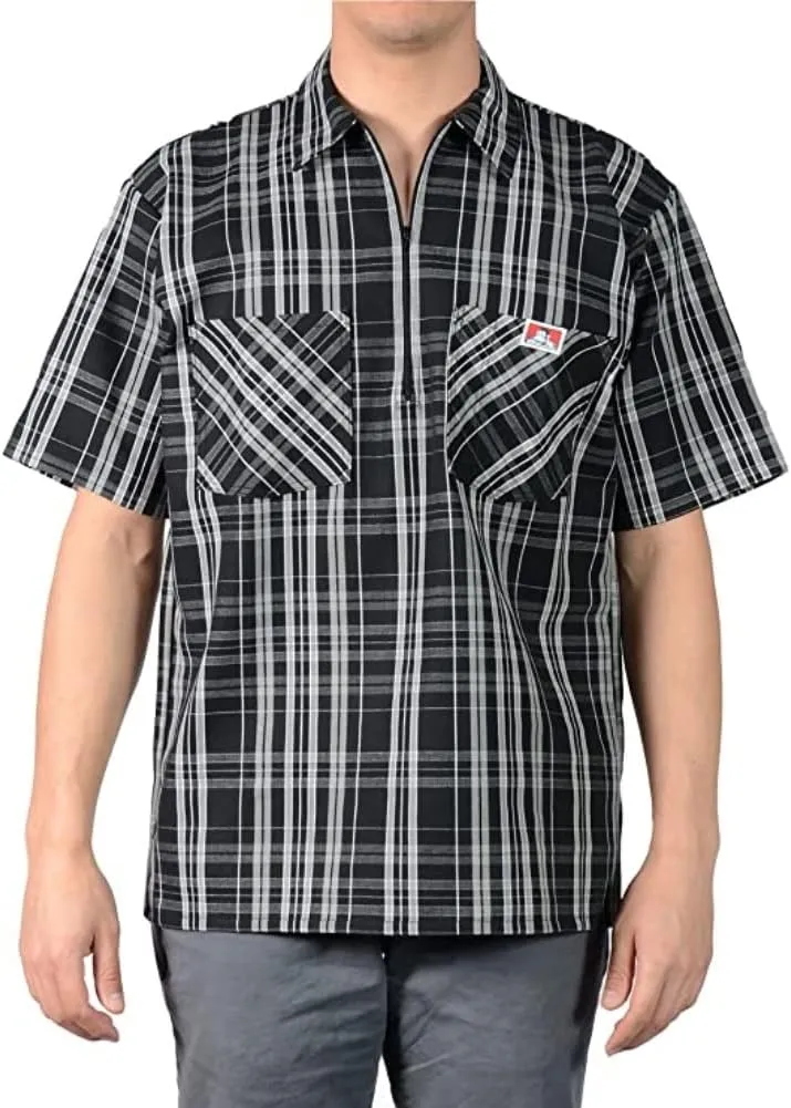Ben Davis Men's Short Sleeve Plaid Half-Zip Work Shirt