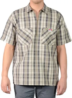 Ben Davis Men's Short Sleeve Plaid Half-Zip Work Shirt