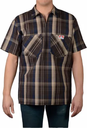 Ben Davis Men's Short Sleeve Plaid Half-Zip Work Shirt
