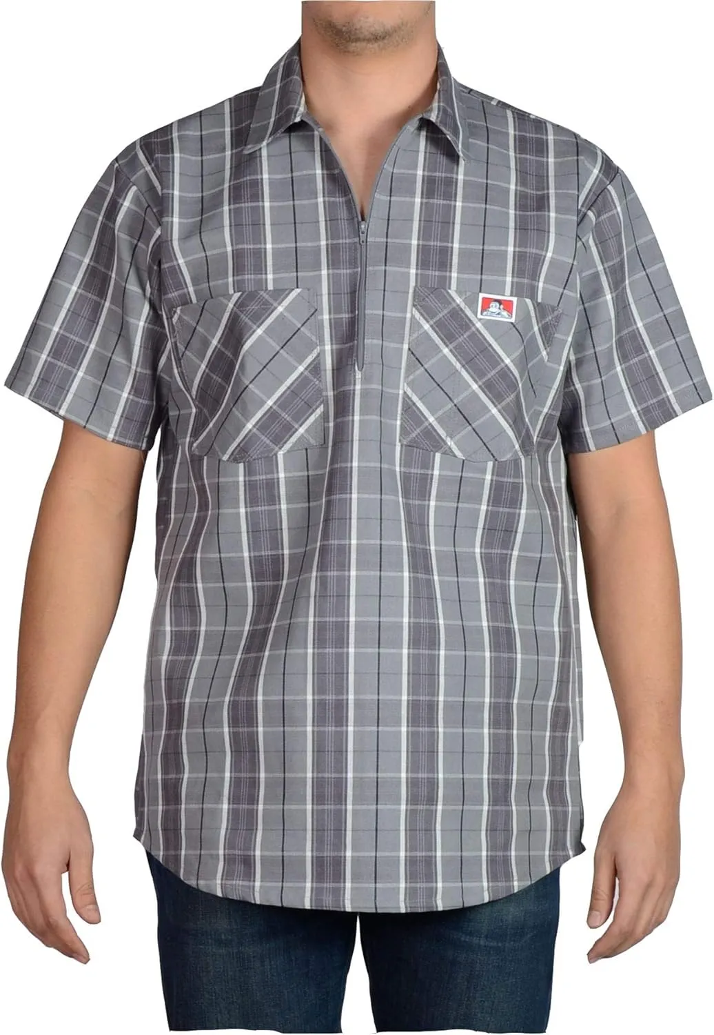 Ben Davis Men's Short Sleeve Plaid Half-Zip Work Shirt
