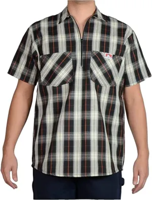 Ben Davis Men's Short Sleeve Plaid Half-Zip Work Shirt