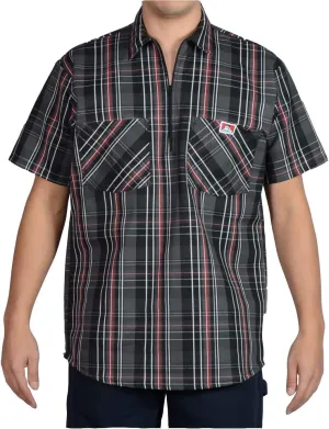 Ben Davis Men's Short Sleeve Plaid Half-Zip Work Shirt