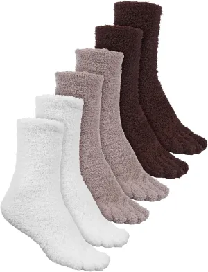 Bencailor 3 Pairs Women Fuzzy Toe Socks Womens Soft Fuzzy Plush Warm Fluffy Winter Home Slipper Socks for Women Men, Size 5-9