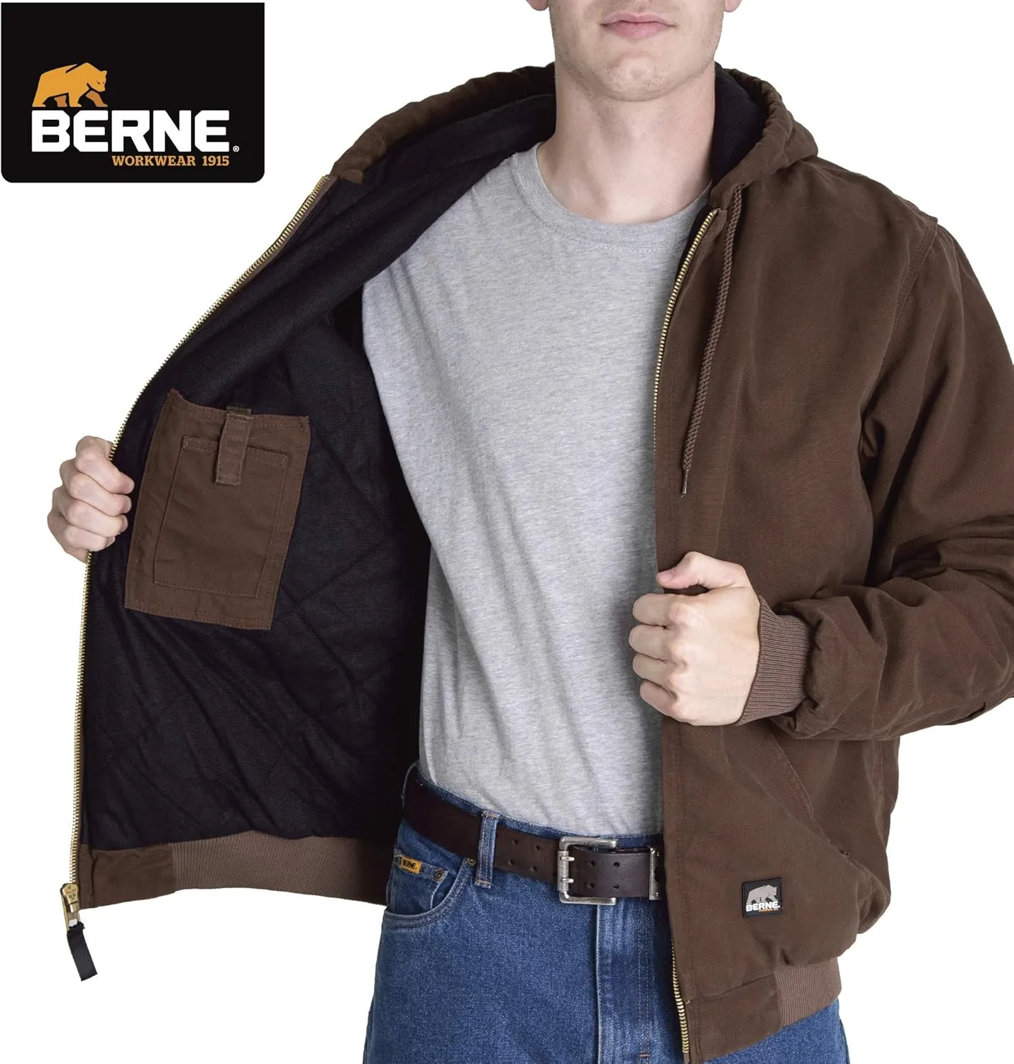 Berne Men's Heartland Washed Duck Hooded Work Jacket