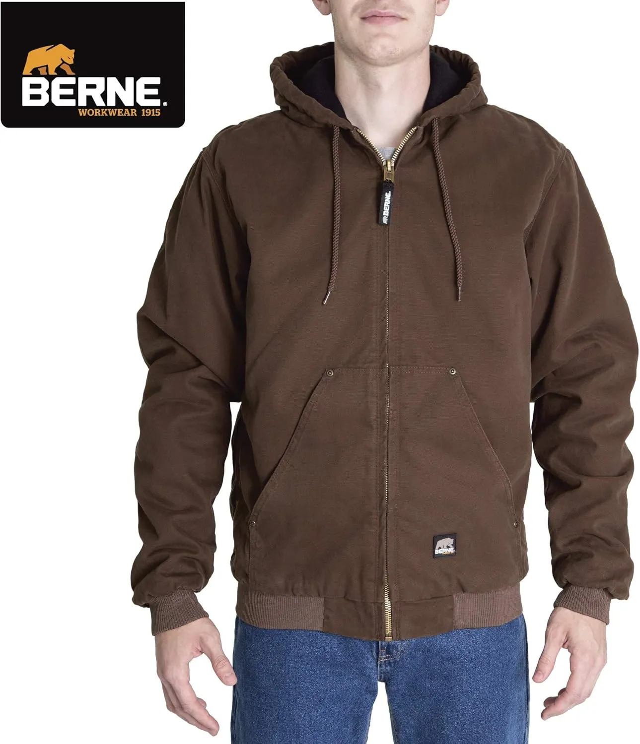Berne Men's Heartland Washed Duck Hooded Work Jacket