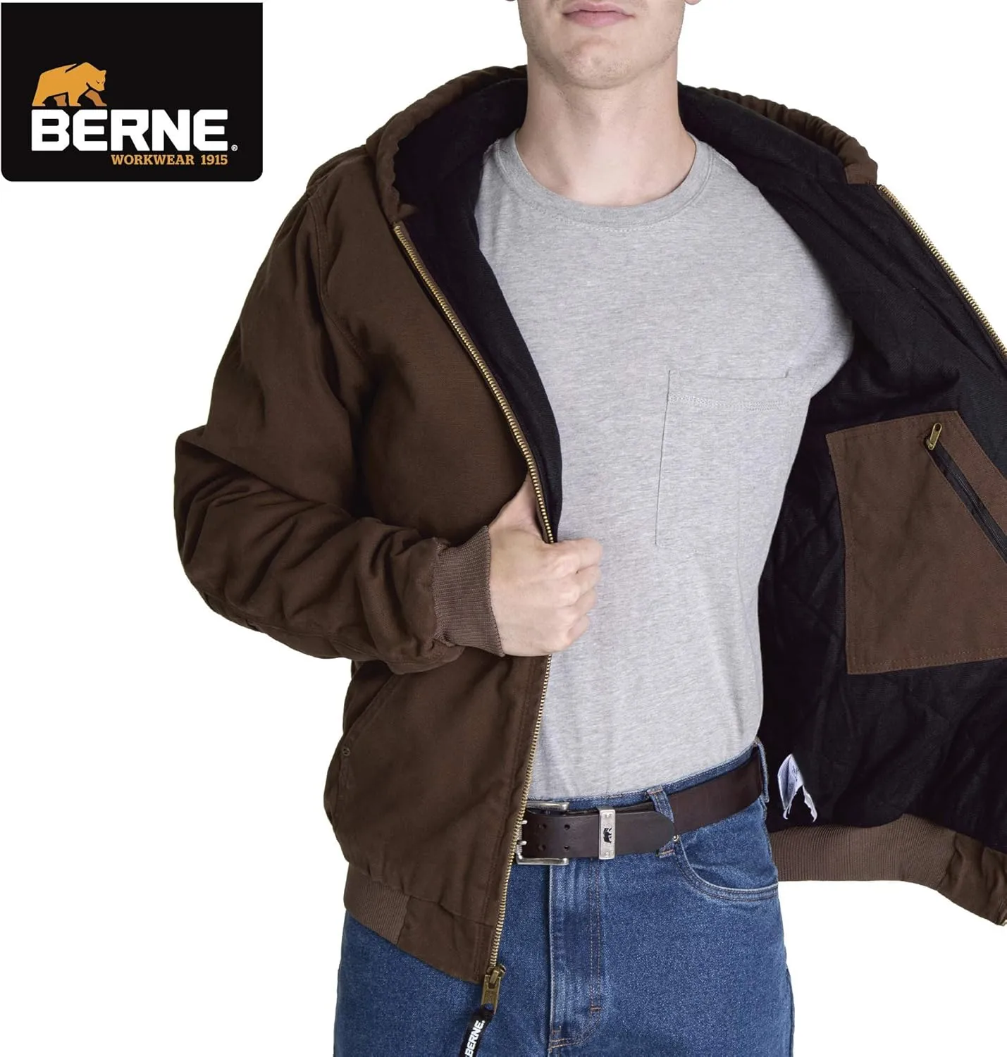 Berne Men's Heartland Washed Duck Hooded Work Jacket