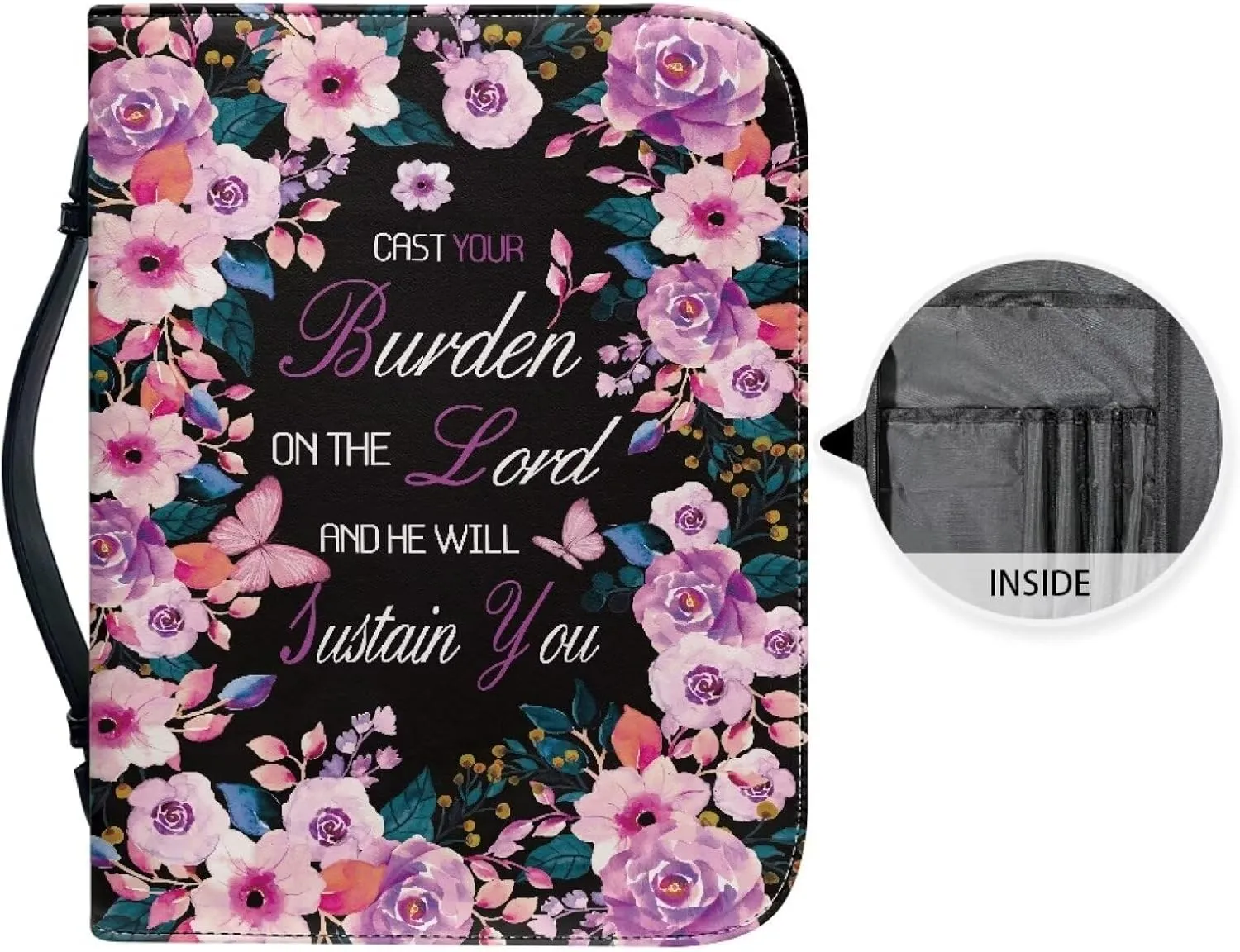 Bible Covers for Women, Portable Leather Bible Case with Handle, Waterproof Bible Carrying Case for Church Worship