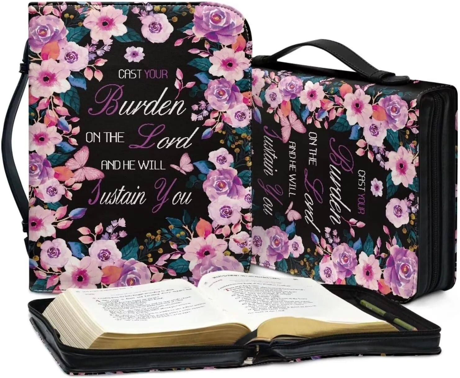 Bible Covers for Women, Portable Leather Bible Case with Handle, Waterproof Bible Carrying Case for Church Worship