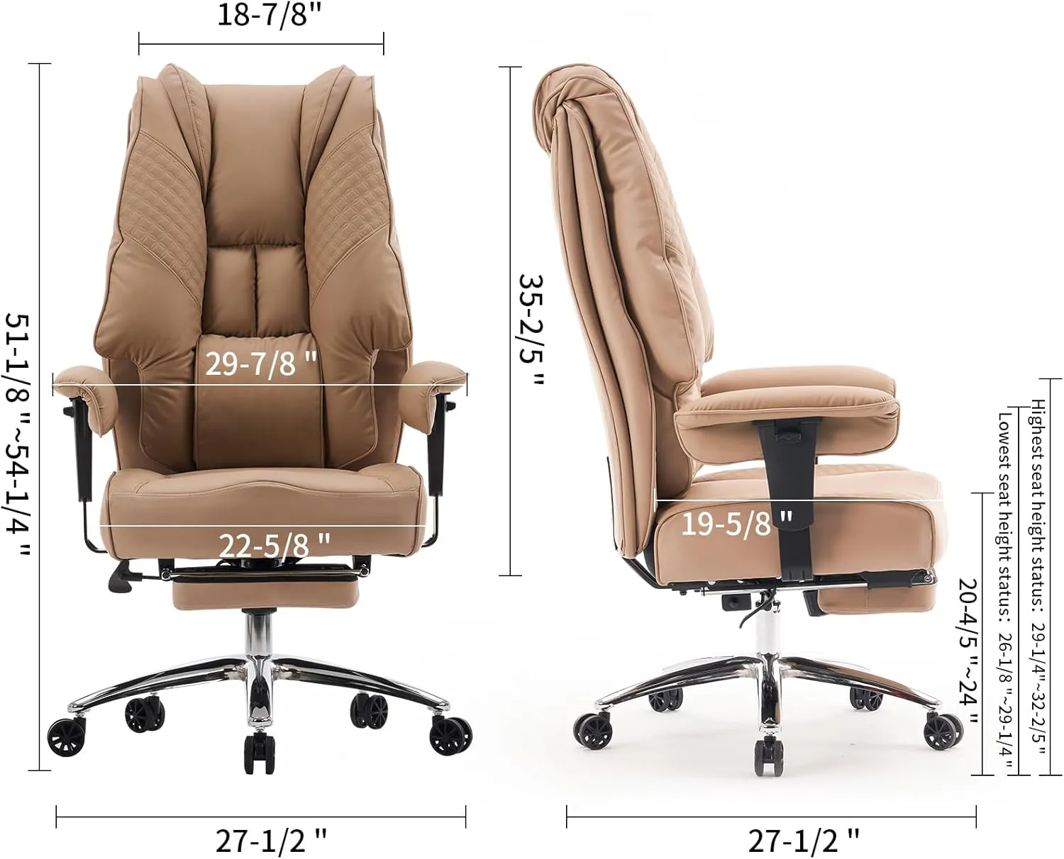 Big and Tall Office Chair 400lbs Wide Seat, Leather High Back Executive Office Chair with Foot Rest, Ergonomic Chairs Lumbar Support for Lower Back Pain Relief (Brown)