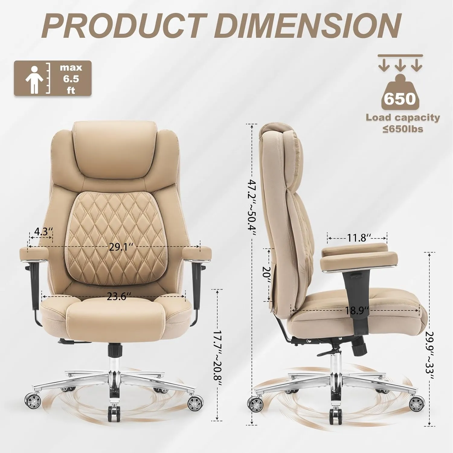 Big and Tall Office Chair 650lbs,Heavy Duty Office Chairs with Dual Rubber Wheels,Extra Wide Desk Chair,Adjustable Ergonomic Lumbar Support,High Back Rocking Computer Chair for Heavy People