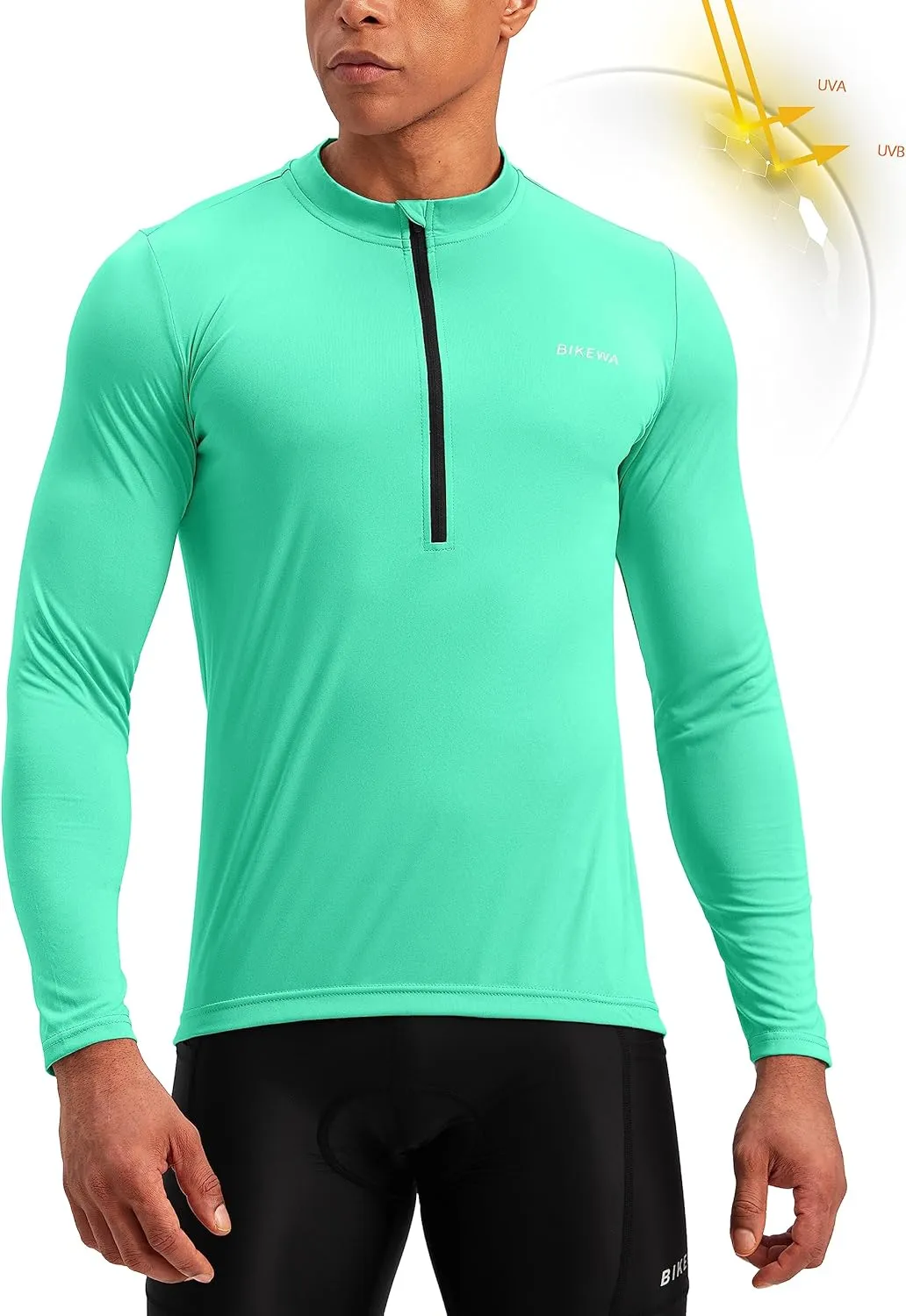 Bikewa Men's Cycling Jersey with 3 1 Rear Zipper Pockets Long Sleeve Moisture Wicking UPF 50  Half Zip Riding Bike Shirts