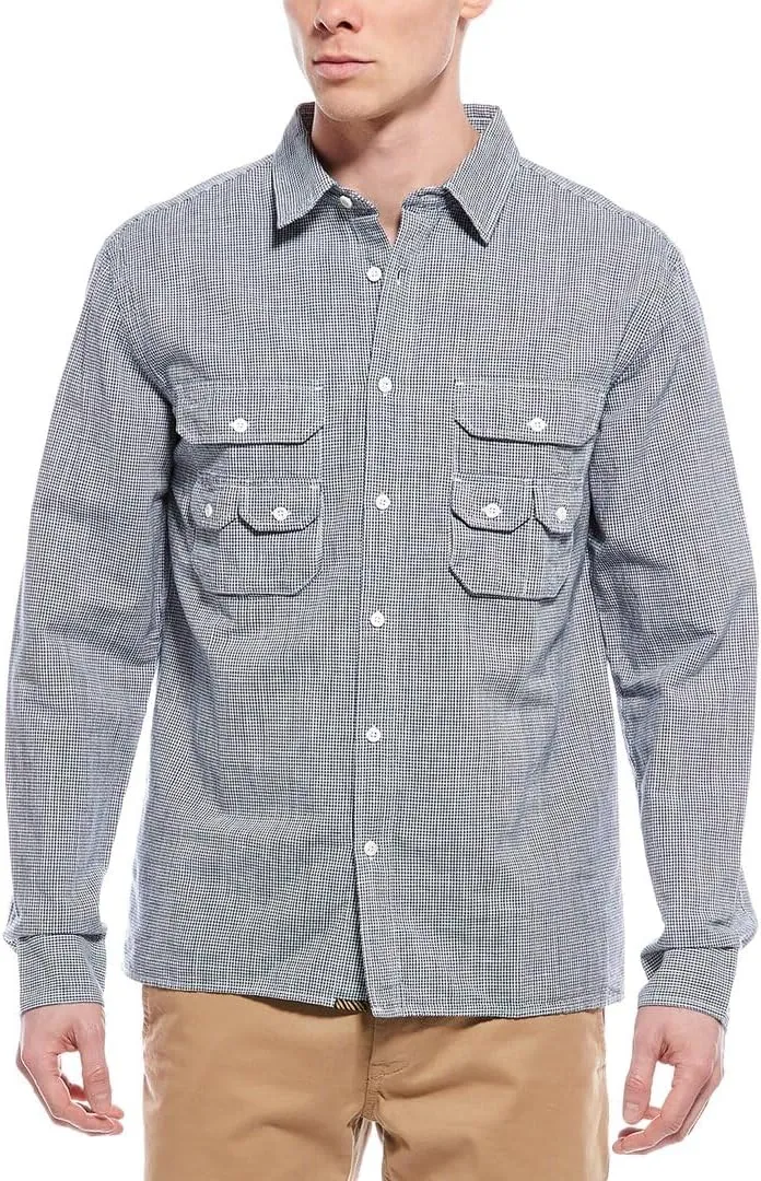 Billy Reid Mens Creek Linen-Blend Shirt, M, Blue