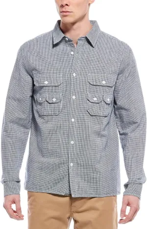 Billy Reid Mens Creek Linen-Blend Shirt, M, Blue