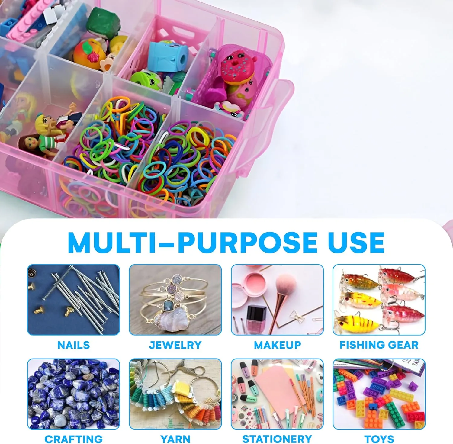Bins & Things Bead Organizer with Adjustable Compartments - Durable Toy Organizers and Storage Solution for Dolls, Crafts, Mini Toy Figures, Jewelry and Beads - 4 Tier, 20 Compartments, Pink