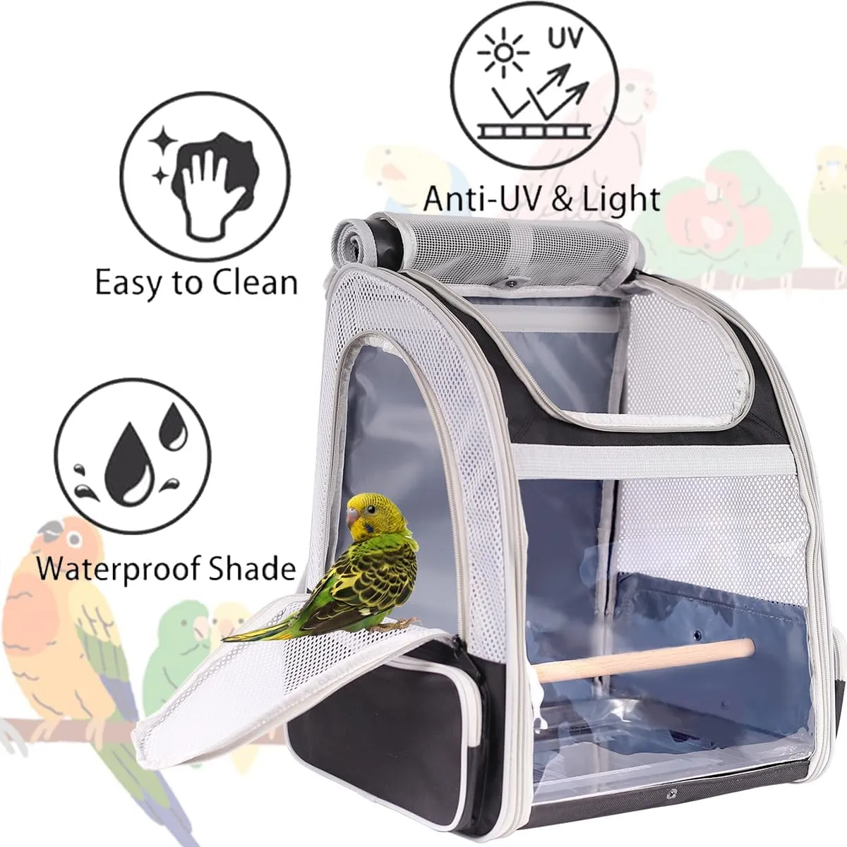 Bird Backpack Carrier with Stand Perch, Bird Travel Backpack for Hiking, Airline Approved Green Bird Backpack