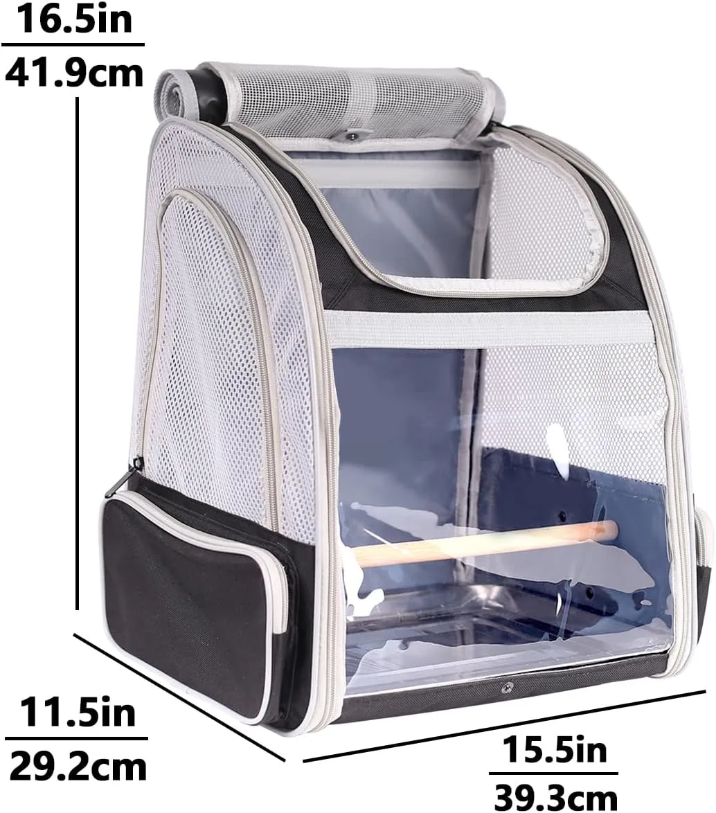 Bird Backpack Carrier with Stand Perch, Bird Travel Backpack for Hiking, Airline Approved Green Bird Backpack