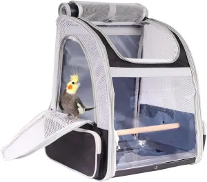 Bird Backpack Carrier with Stand Perch, Bird Travel Backpack for Hiking, Airline Approved Green Bird Backpack