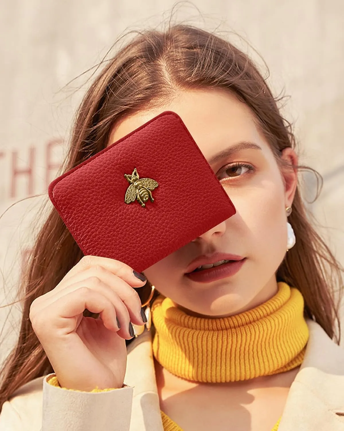 Bistup Credit Card Holder Wallet for Women Cute Leather Ladies Teen Girls Female Cardholder Wallets Accordion Purse Small Medium Aesthetic Print Red Unique Modern Design Rfid Zipper Around